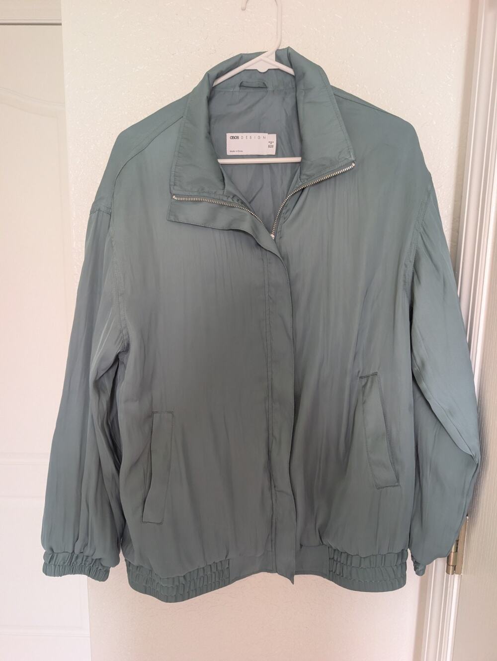 ASOS Design Green Flowy oversized zipper Jacket with Pockets SZ 2